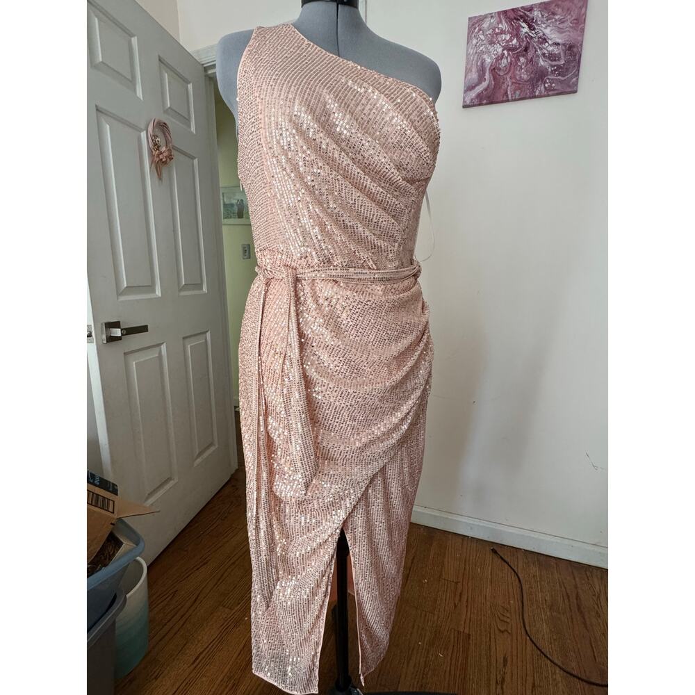 NWT Grace Karin Women’s Rose Gold Sequin One Shoulder Prom Dress Size Medium